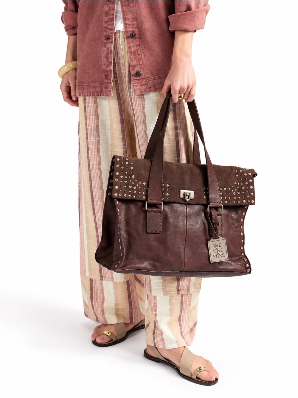 NWT Free People We The Free Shay Stud Tote in Expresso